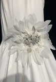 Unique Bridal Gown Mermaid Strapless Chiffon Sleeveless White 50s Wedding Dresses Modest Bridal Gowns HZ1121