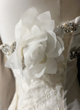 Unique Bridal Gown Mermaid Strapless Chiffon Sleeveless White 50s Wedding Dresses Modest Bridal Gowns HZ1121