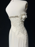Unique Bridal Gown Mermaid Strapless Chiffon Sleeveless White 50s Wedding Dresses Modest Bridal Gowns HZ1121