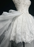 Unique Bridal Gown High Low Spaghetti Straps Lace Sleeveless White 50s Wedding Dresses Modest Bridal Gowns HZ1121