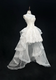 Unique Bridal Gown High Low Spaghetti Straps Lace Sleeveless White 50s Wedding Dresses Modest Bridal Gowns HZ1121
