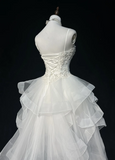 Unique Bridal Gown High Low Spaghetti Straps Lace Sleeveless White 50s Wedding Dresses Modest Bridal Gowns HZ1121