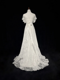 Vintage Bridal Gown 1960s A Line V Neck Short Sleeves Lace Beads Long White 90s Wedding Dresses Elegant Brides Gowns HZ1121