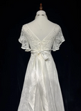 Vintage Bridal Gown 1960s A Line V Neck Short Sleeves Lace Beads Long White 90s Wedding Dresses Elegant Brides Gowns HZ1121
