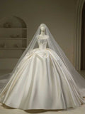 Pretty Wedding Dress Ball Gown Strapless White Long Satin Wedding Dresses Bridal Gowns Brides Gown HZ1121