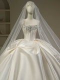 Pretty Wedding Dress Ball Gown Strapless White Long Satin Wedding Dresses Bridal Gowns Brides Gown HZ1121