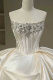 Pretty Wedding Dress Ball Gown Strapless White Long Satin Wedding Dresses Bridal Gowns Brides Gown HZ1121