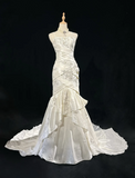 Retro Bridal Gown 1960s Mermaid Spaghetti Straps Sleeveless Lace Long White 60s Wedding Dresses Elegant Bridal Gowns HZ1121