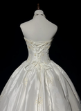 Unique Bridal Gown Ball Gown Sweetheart Appliques Lace Sleeveless White 50s Wedding Dresses Vintage Bridal Gowns HZ1121