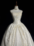 Unique Bridal Gown Ball Gown Sweetheart Appliques Lace Sleeveless White 50s Wedding Dresses Vintage Bridal Gowns HZ1121
