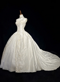 Unique Bridal Gown Ball Gown Sweetheart Appliques Lace Sleeveless White 50s Wedding Dresses Vintage Bridal Gowns HZ1121