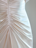 Modest Bridal Gown Sheath Off The Shoulder Light Pink Satin Pleated Long Wedding Dresses Elegant Bridal Gowns HZ1121