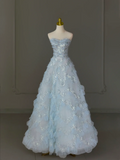 Pretty Ball Gown Sweetheart Tulle Light Blue Long Quinceanera Dress Formal Gowns Vestido De 15 Anos Sweet 16 Dress HZ1121