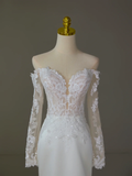 Modest Bridal Gown Mermaid Off The Shoulder White Long Sleeves Satin Lace Wedding Dresses Elegant Bridal Gowns HZ1121