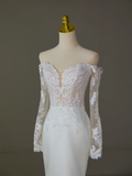 Modest Bridal Gown Mermaid Off The Shoulder White Long Sleeves Satin Lace Wedding Dresses Elegant Bridal Gowns HZ1121