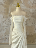 Modest Bridal Gown Mermaid Off The Shoulder Ivory Long Sleeves Satin Lace Wedding Dresses Elegant Bridal Gowns HZ1121