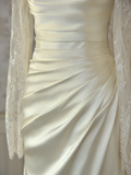 Modest Bridal Gown Mermaid Off The Shoulder Ivory Long Sleeves Satin Lace Wedding Dresses Elegant Bridal Gowns HZ1121