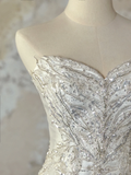 Modest Bridal Gown Mermaid Sweetheart Sleeveless Silver Beads Long White Wedding Dresses Elegant Bridal Gowns HZ1121
