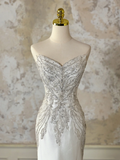 Modest Bridal Gown Mermaid Sweetheart Sleeveless Silver Beads Long White Wedding Dresses Elegant Bridal Gowns HZ1121