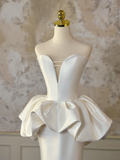 Modest Bridal Gown Mermaid Sweetheart Sleeveless Satin Long Ivory Wedding Dresses Elegant Bridal Gowns HZ1121