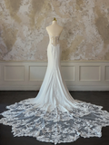 Modest Bridal Gown Mermaid Sweetheart Sleeveless Satin Long White Lace Wedding Dresses Elegant Bridal Gowns HZ1121
