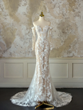 Modest Bridal Gown Mermaid Off The Shoulder White Long Sleeves Tulle Lace Wedding Dresses Elegant Bridal Gowns HZ1121