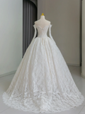 Unique Bridal Gown Ball Gown Off The Shoulder Lace Long Sleeves White 50s Wedding Dresses Vintage Bridal Gowns HZ1121