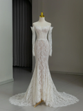 Modest Bridal Gown Mermaid Off The Shoulder White Long Sleeves Lace Wedding Dresses Elegant Bridal Gowns HZ1121