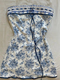 Cute A line Strapless Blue Floral Short Formal 8th Grade Homecoming Dresses Summer Middle School Hoco Dress Homecoming Outfits HZ1121