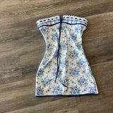 Cute A line Strapless Blue Floral Short Formal 8th Grade Homecoming Dresses Summer Middle School Hoco Dress Homecoming Outfits HZ1121