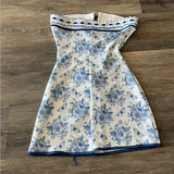 Cute A line Strapless Blue Floral Short Formal 8th Grade Homecoming Dresses Summer Middle School Hoco Dress Homecoming Outfits HZ1121