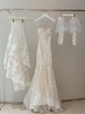 Modest Bridal Gown Mermaid Sweetheart Sleeveless Long White Lace Wedding Dresses Elegant Bridal Gowns HZ1121