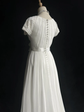 Modest Bridal Gown A line Square Neck White Short Sleeves Chiffon Wedding Dresses Timeless Brides Bridal Gowns HZ1121