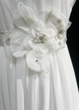 Modest Bridal Gown A line Square Neck White Short Sleeves Chiffon Wedding Dresses Timeless Brides Bridal Gowns HZ1121