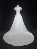 Vintage Bridal Gown A line Square Neck White Short Sleeves Satin 60s Wedding Dresses Timeless Brides Bridal Gowns HZ1121