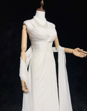 Unique Bridal Gown A Line Spaghetti Straps Chiffon Long White 50s Wedding Dresses Vintage Bridal Gowns HZ1121