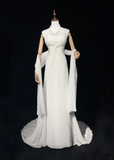 Unique Bridal Gown A Line Spaghetti Straps Chiffon Long White 50s Wedding Dresses Vintage Bridal Gowns HZ1121