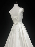 Unique Bridal Gown Ball Gown Square Neck Long White Satin 70s Wedding Dresses Vintage Bridal Gowns HZ1121