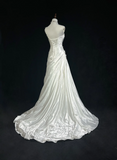 Classic Elegant Wedding Gown Mermaid One Shoulder Long White Satin 70s Wedding Dresses Vintage Bridal Gowns HZ1121