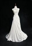 Classic Elegant Wedding Gown Mermaid One Shoulder Long White Satin 70s Wedding Dresses Vintage Bridal Gowns HZ1121