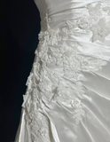 Classic Elegant Wedding Gown Mermaid One Shoulder Long White Satin 70s Wedding Dresses Vintage Bridal Gowns HZ1121