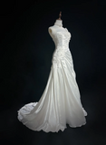 Classic Elegant Wedding Gown Mermaid One Shoulder Long White Satin 70s Wedding Dresses Vintage Bridal Gowns HZ1121