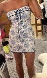 Cute A line Strapless Blue Floral Short Formal 8th Grade Homecoming Dresses Summer Middle School Hoco Dress Homecoming Outfits HZ1121