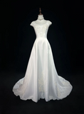 Unique Wedding Dress Ball Gown Square Neck Long White Satin 90s Wedding Dresses Vintage Bridal Gowns HZ1121