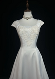 Unique Wedding Dress Ball Gown Square Neck Long White Satin 90s Wedding Dresses Vintage Bridal Gowns HZ1121