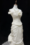 Classic Elegant Wedding Gown Mermaid Off The Shoulder Short Sleeves Ivory Lace 80s Wedding Dresses Vintage Bridal Gowns HZ1121