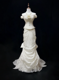 Classic Elegant Wedding Gown Mermaid Off The Shoulder Short Sleeves Ivory Lace 80s Wedding Dresses Vintage Bridal Gowns HZ1121