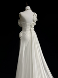 Unique Wedding Dress Sheath One Shoulder Chiffon White Flowers 90s Wedding Dresses Vintage Bridal Gowns HZ1121