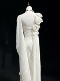 Unique Wedding Dress Sheath One Shoulder Chiffon White Flowers 90s Wedding Dresses Vintage Bridal Gowns HZ1121
