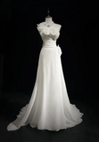 Unique Wedding Dress Sheath One Shoulder Chiffon White Flowers 90s Wedding Dresses Vintage Bridal Gowns HZ1121